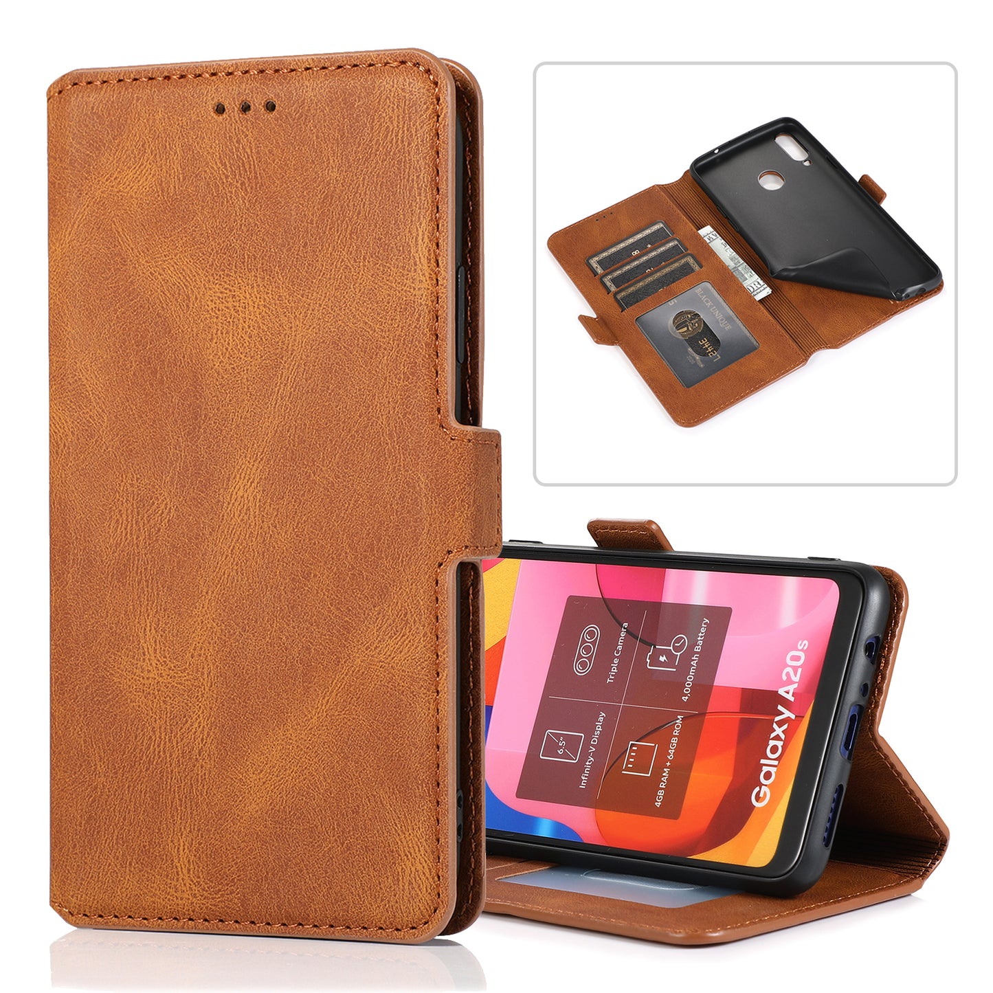 Samsung Galaxy A20s Leather Case Short Buckle Wallet Stand Exquisite Retro Slim