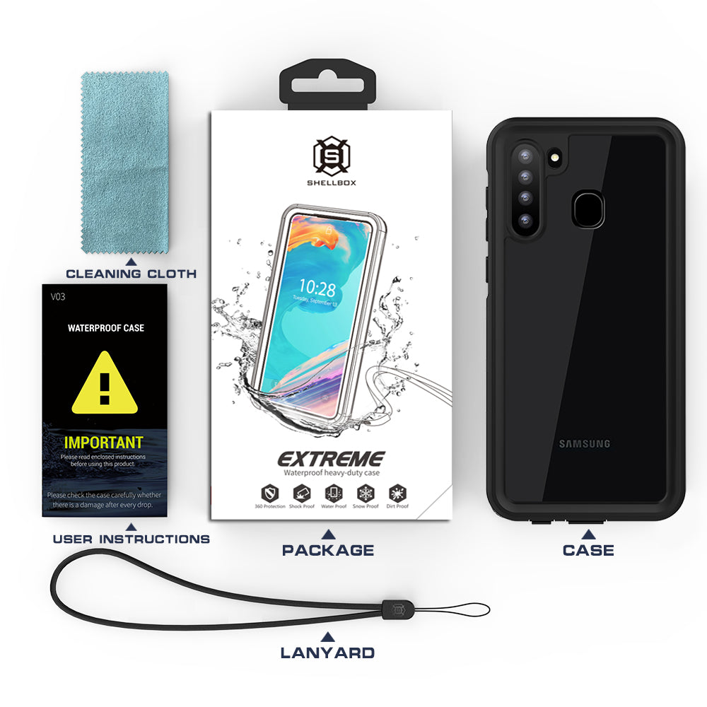Samsung Galaxy A21 Case Waterproof IP68 Clear Full Protection Built-in Screen Protector