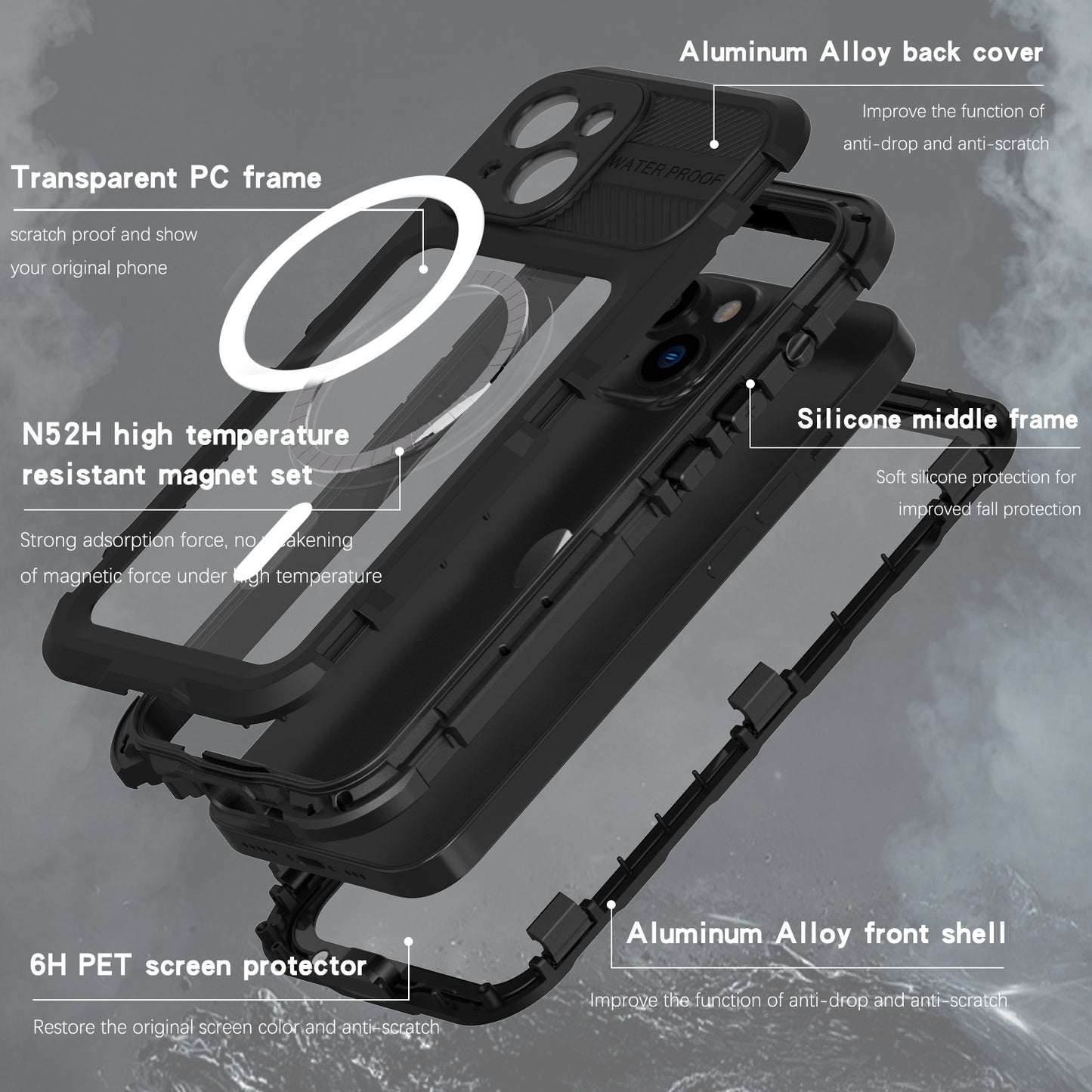 Apple iPhone 14 Case Waterproof 4 Anti-Aluminum Alloy Diving Shell IP68 Professional