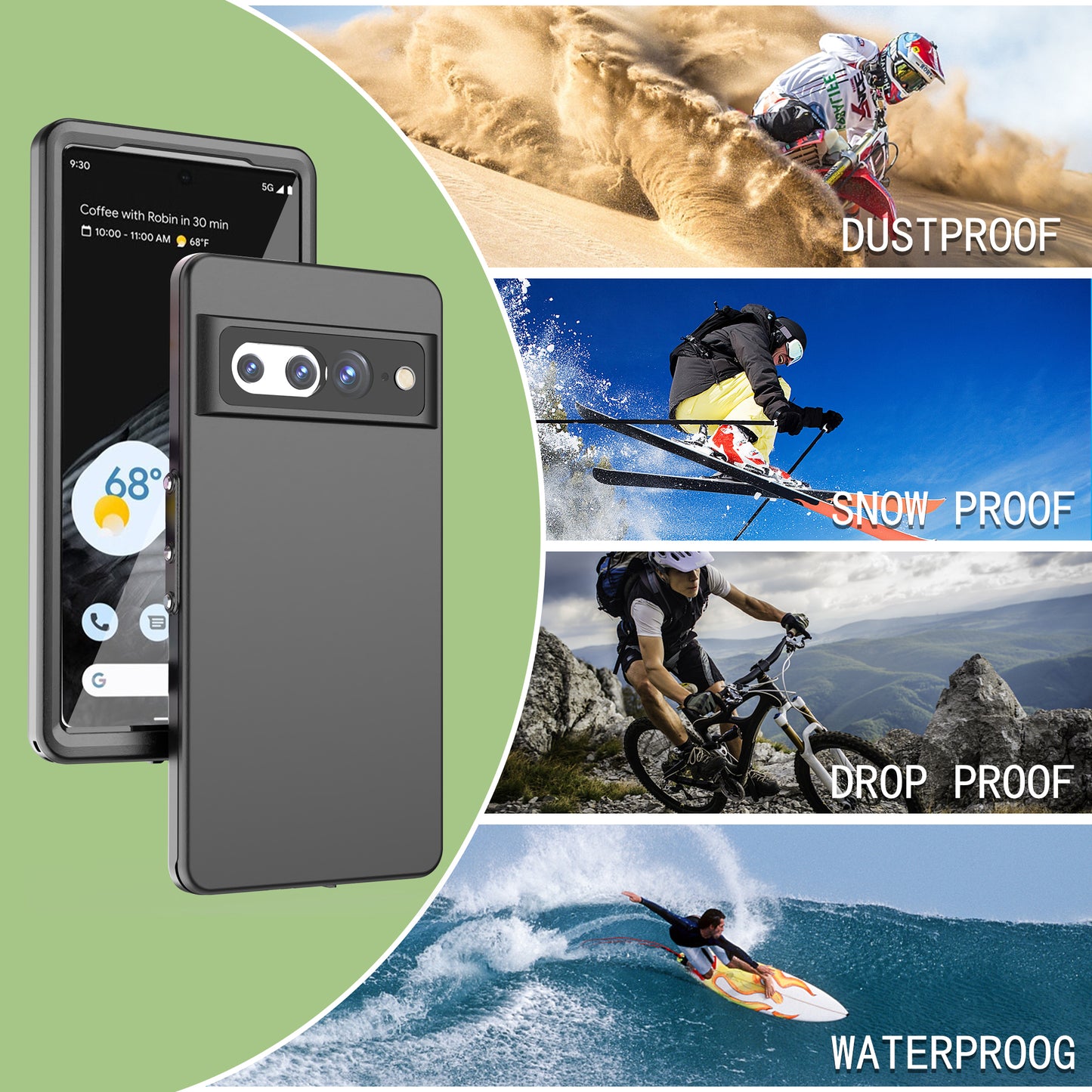 Google Pixel 7 Pro Case Waterproof 4 in 1 Clear IP68 Certification Full Protection