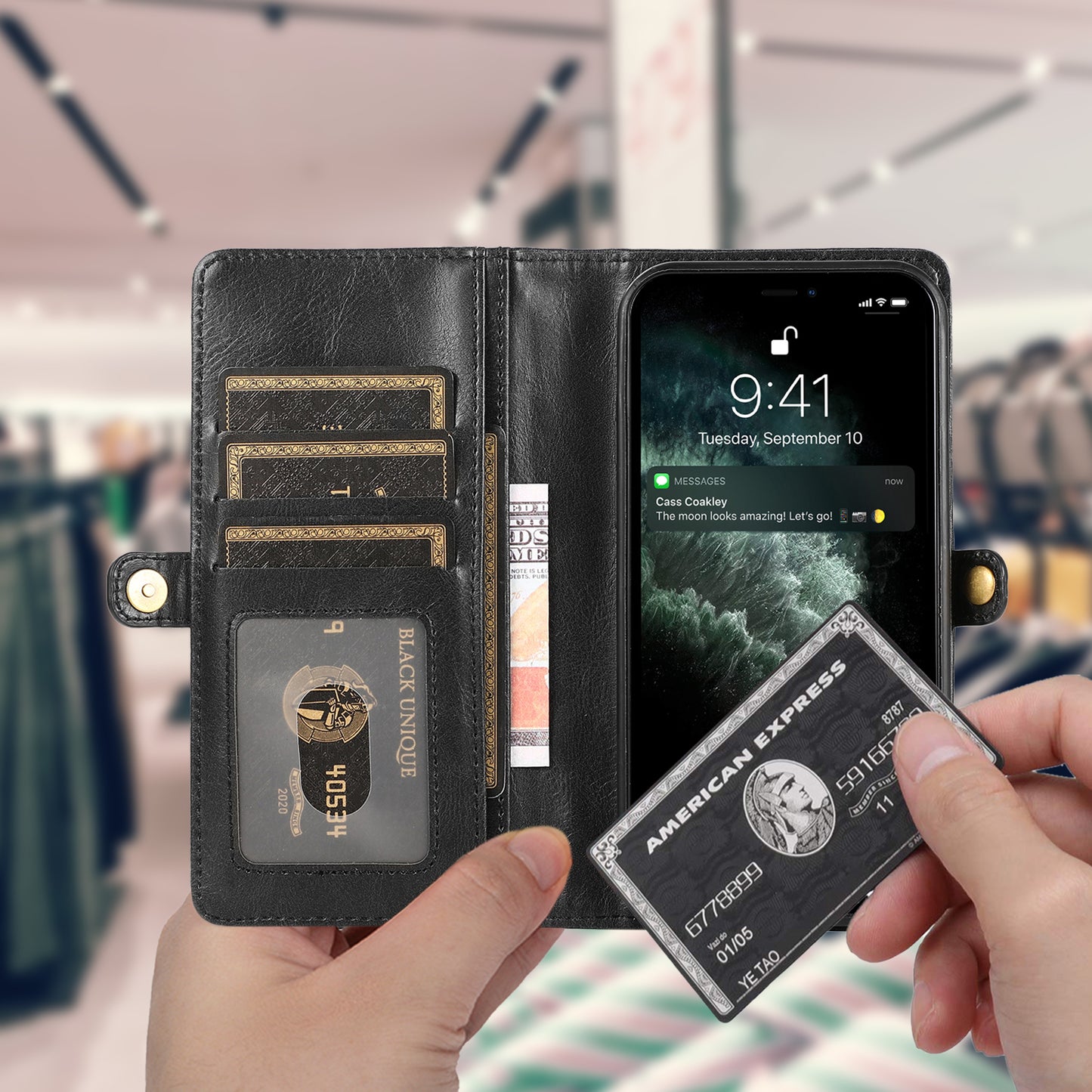 Apple iphone 13 Mini Leather Case Detachable Magnetic Multiple Card Slots Cash Pockets