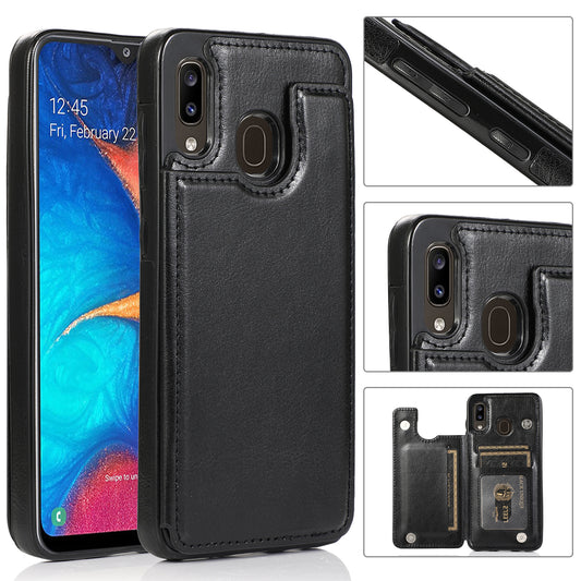 Samsung Galaxy A20 Leather Cover Double Buckles Shock Resistant Multiple Card Slots Magnetic Fold Pocket
