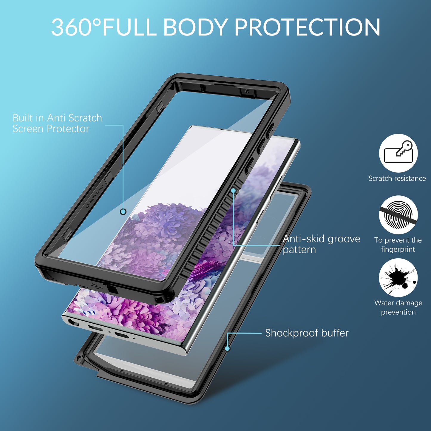 Samsung Galaxy S23 Ultra Case Waterproof 4 in 1 Clear IP68 Certification Full Protection