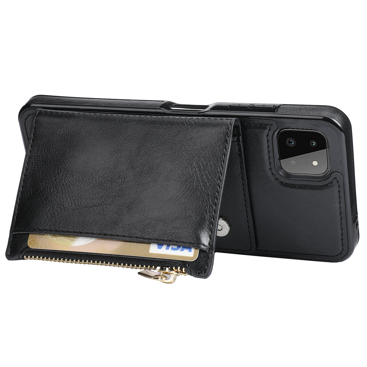 Samsung Galaxy A22 Leather Cover Multifuntional Wallet External Card Holder Kickstand TPU Zipper