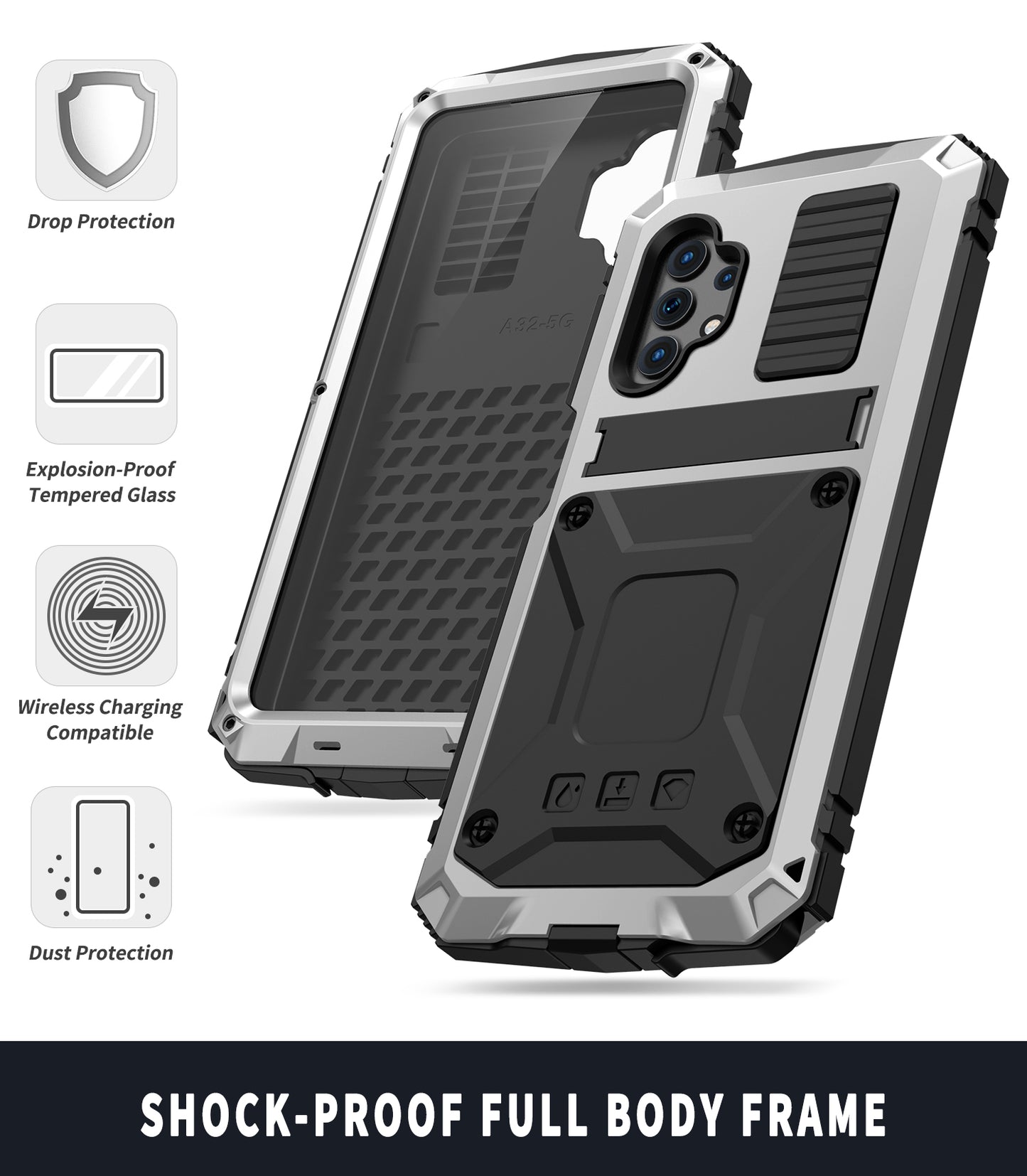 Samsung Galaxy A32 Cover Metal Heavy Duty Stand Strap Outdoor Sports Full Protection