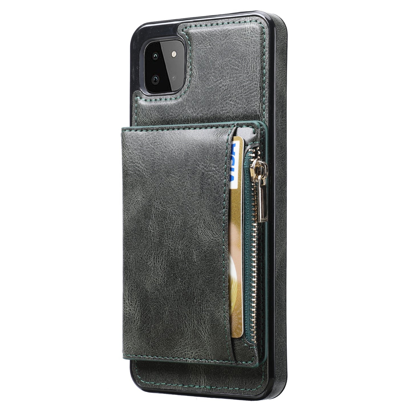 Samsung Galaxy A22 Leather Cover Multifuntional Wallet External Card Holder Kickstand TPU Zipper