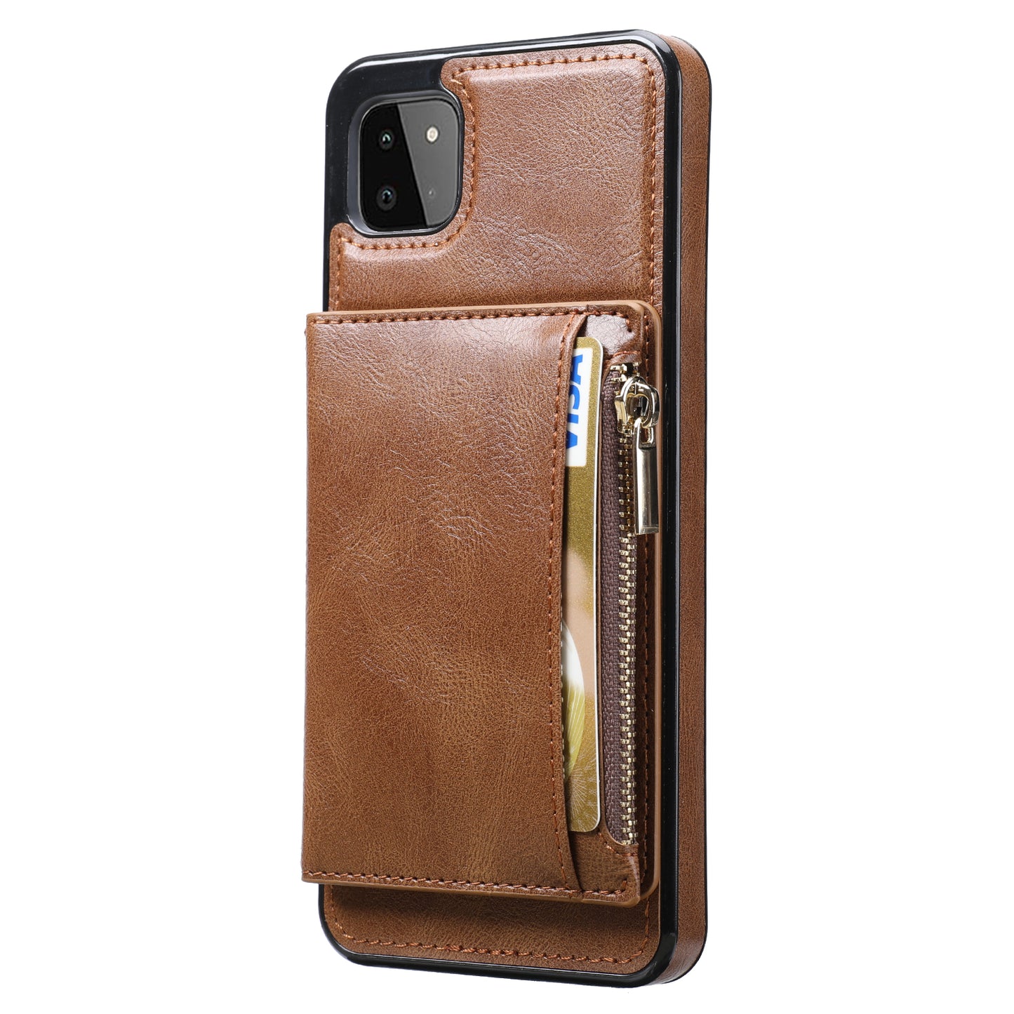 Samsung Galaxy A22s Leather Cover Multifuntional Wallet External Card Holder Kickstand TPU Zipper