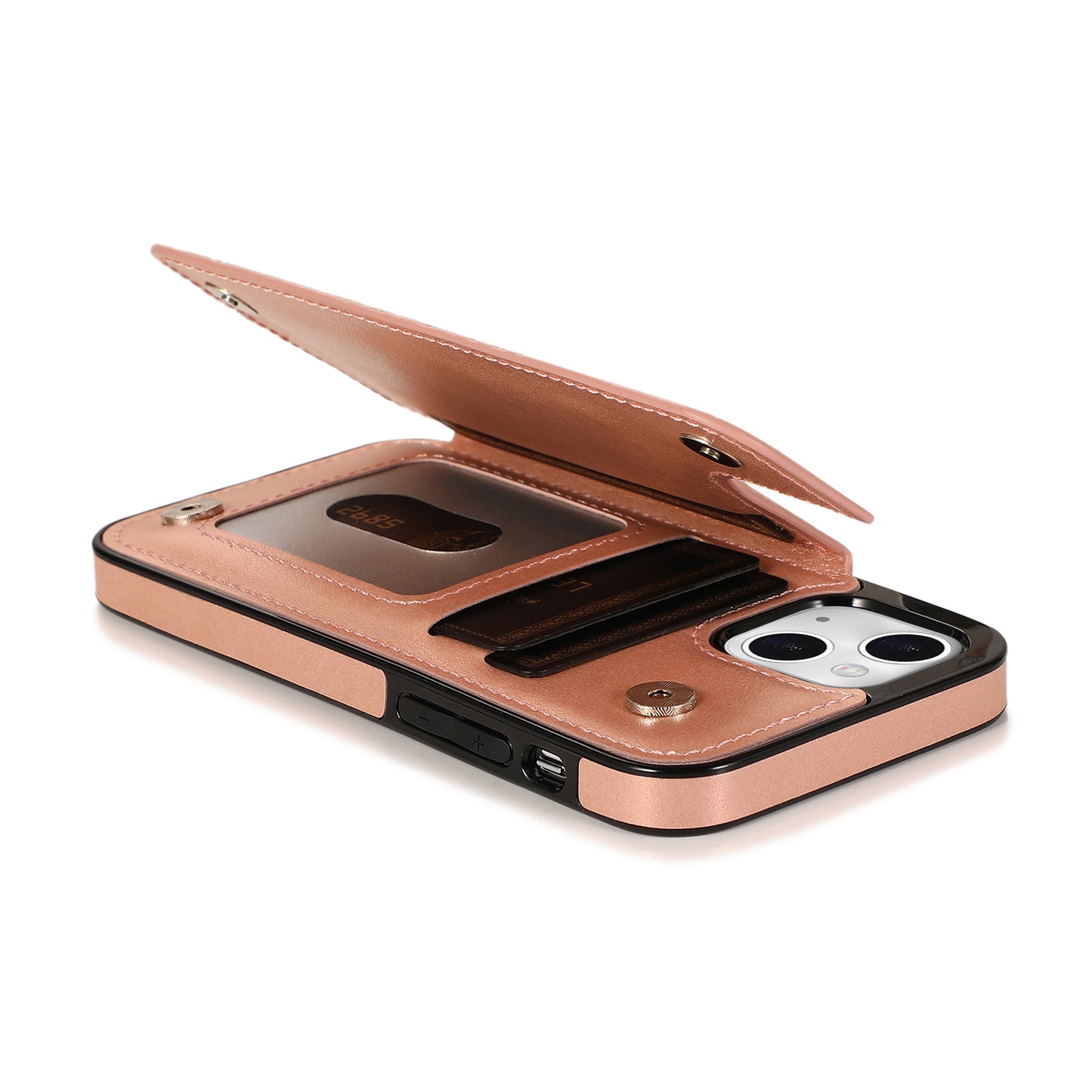 Apple iPhone 13 Leather Cover Card Holder Embossing Datura Flower with Double Magnetic Button