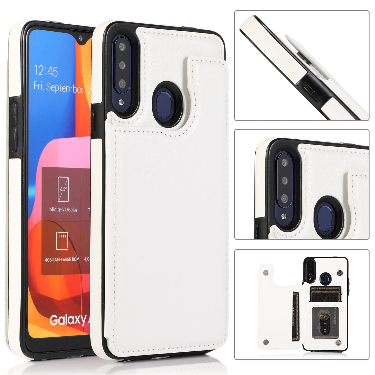 Samsung Galaxy A20s Leather Cover Double Buckles Shock Resistant Multiple Card Slots Magnetic Fold Pocket