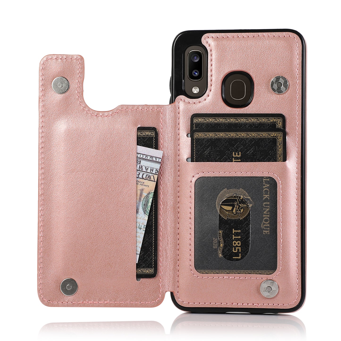 Samsung Galaxy A20 Leather Cover Card Holder Embossing Datura Flower with Double Magnetic Button