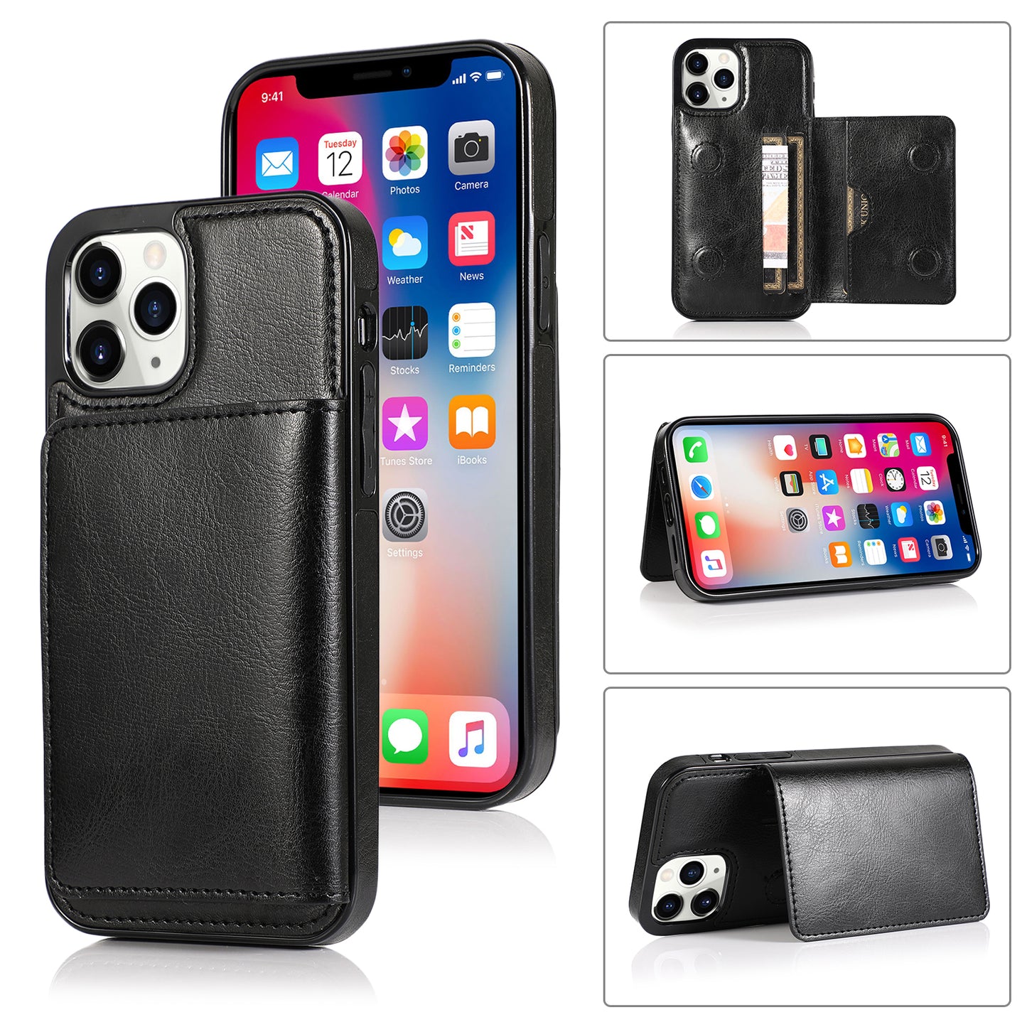 Apple iPhone 12 Pro Max Leather Cover Multiple Card Slots Magnetic Storage Pouch Kickstand