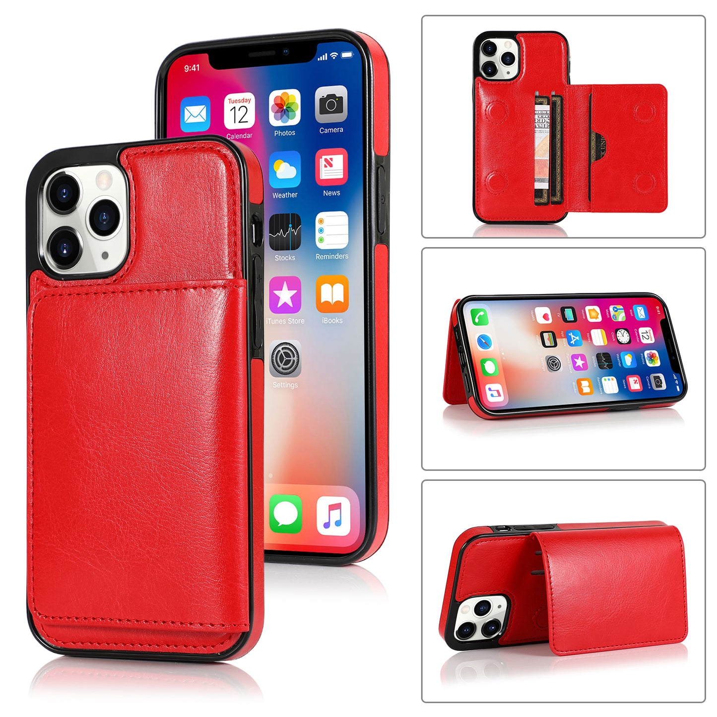 Apple iPhone 12 Pro Leather Cover Multiple Card Slots Magnetic Storage Pouch Kickstand