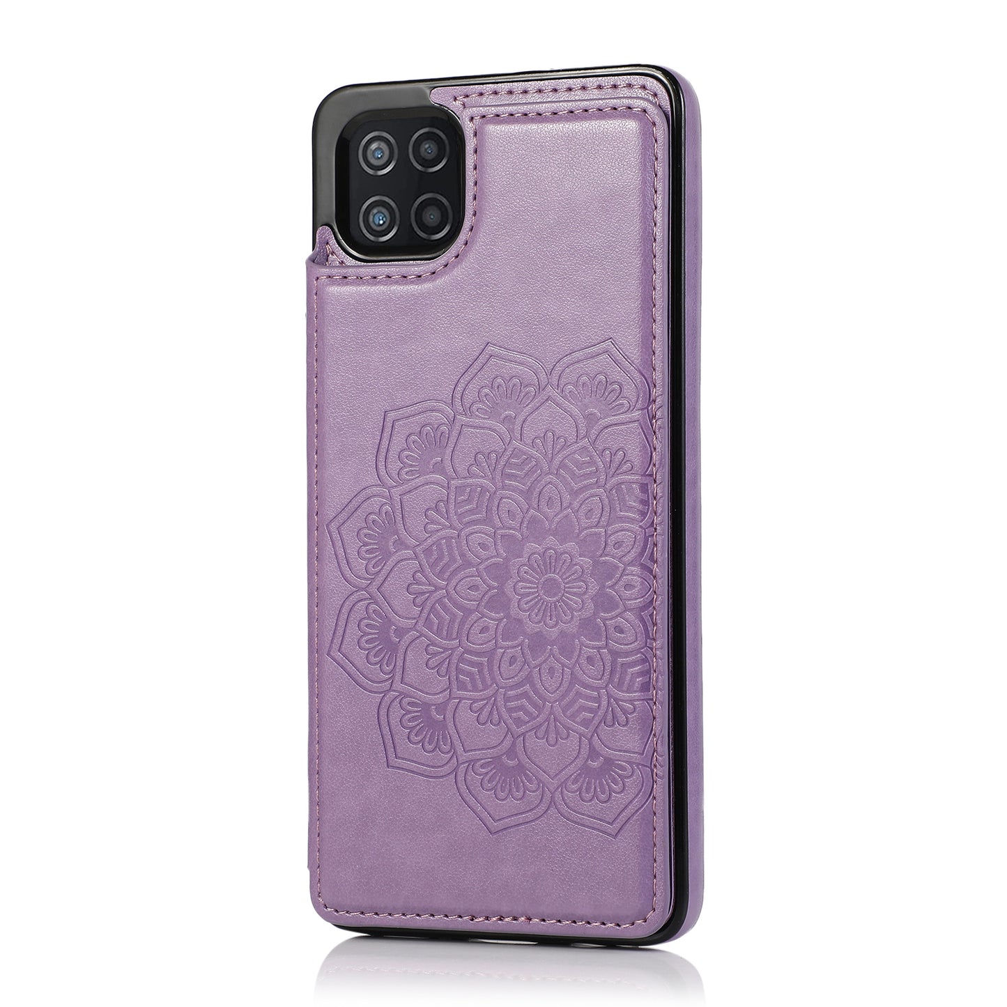 Samsung Galaxy A22s Leather Cover Card Holder Embossing Datura Flower with Double Magnetic Button