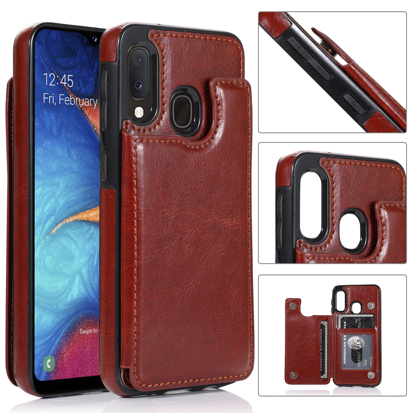 Samsung Galaxy A20e Leather Cover Double Buckles Shock Resistant Multiple Card Slots Magnetic Fold Pocket