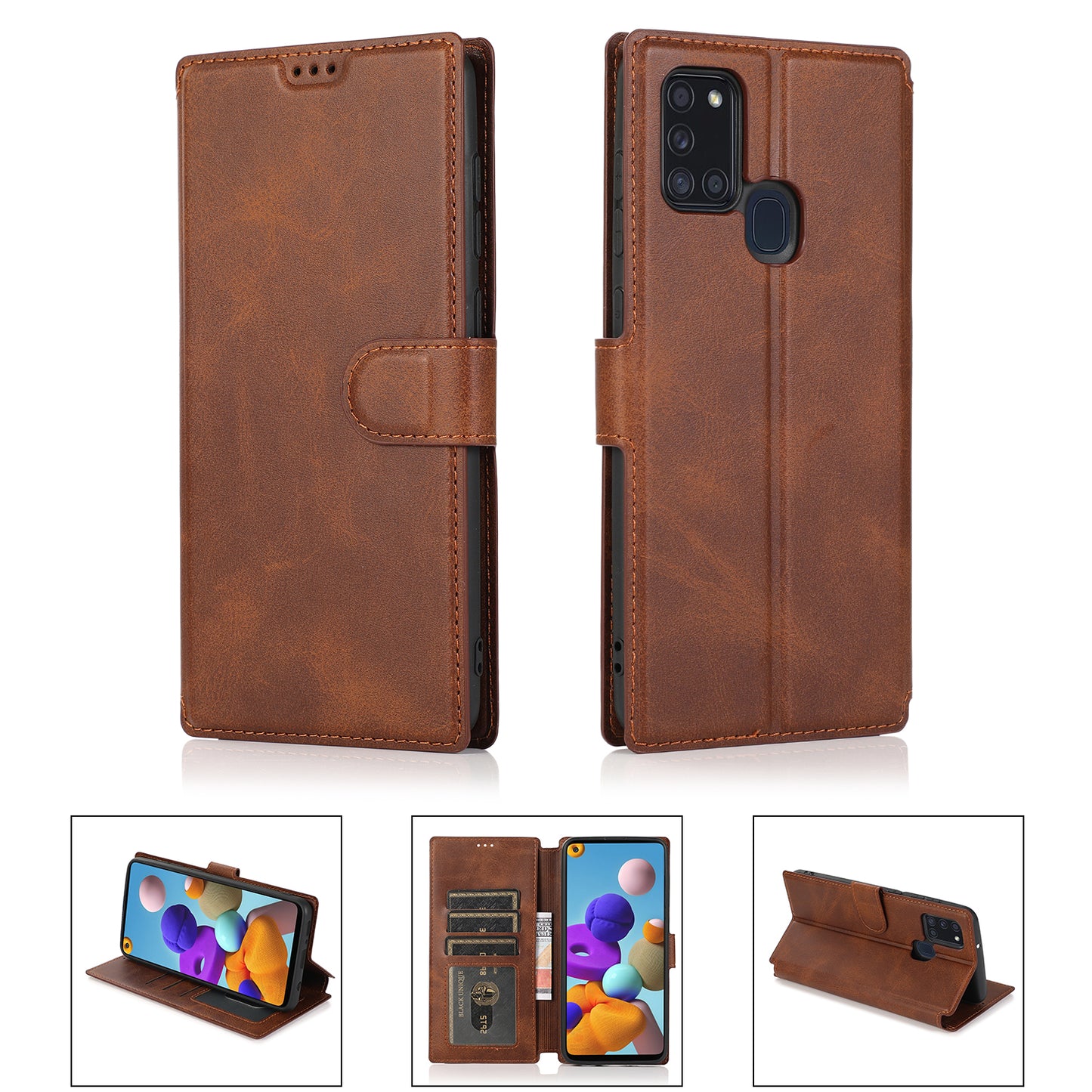 Samsung Galaxy A21s Leather Case Fexible Bracket Slim Wallet Magnetic Closure