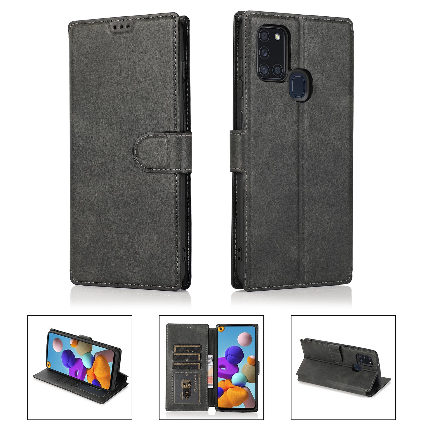 Samsung Galaxy A21s Leather Case Fexible Bracket Slim Wallet Magnetic Closure