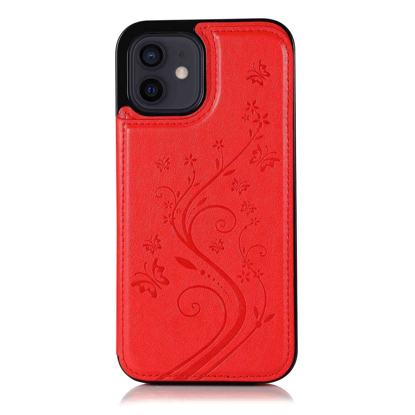 Apple iPhone 12 Pro Leather Cover Embossing Flower Slim Fold Card Holder Shockp Resistant