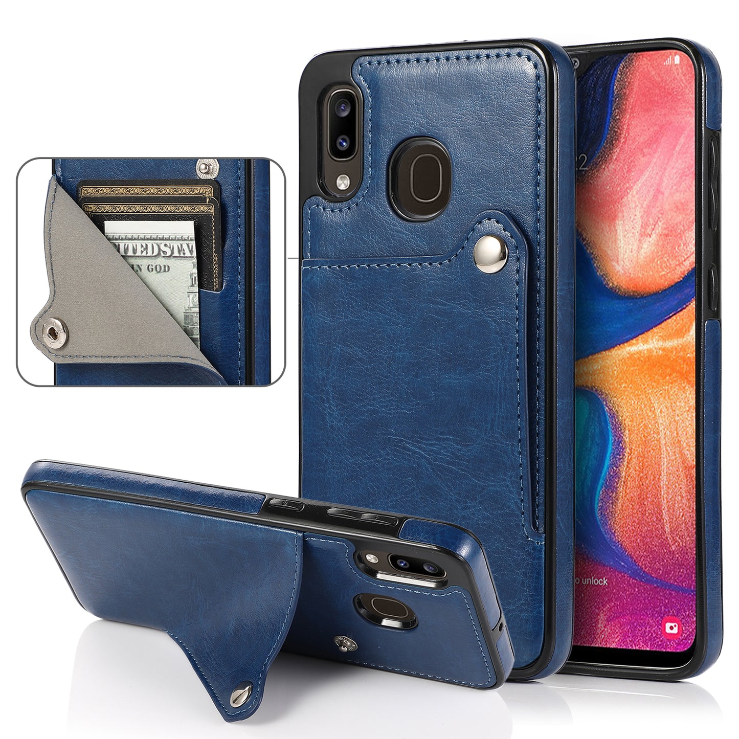 Samsung Galaxy A20 Leather Cover with Card Slots Button Magnetic Business