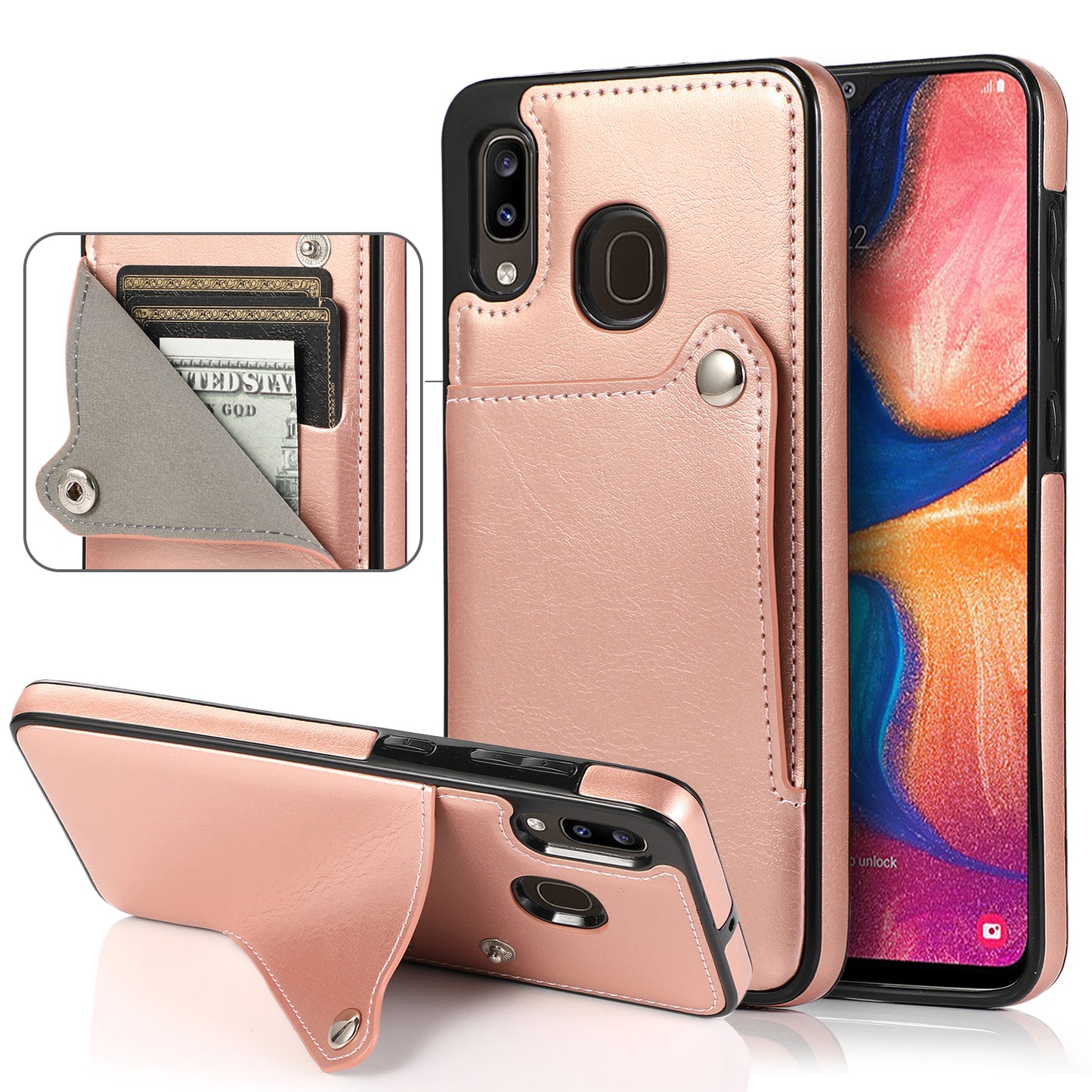 Samsung Galaxy A20 Leather Cover with Card Slots Button Magnetic Business