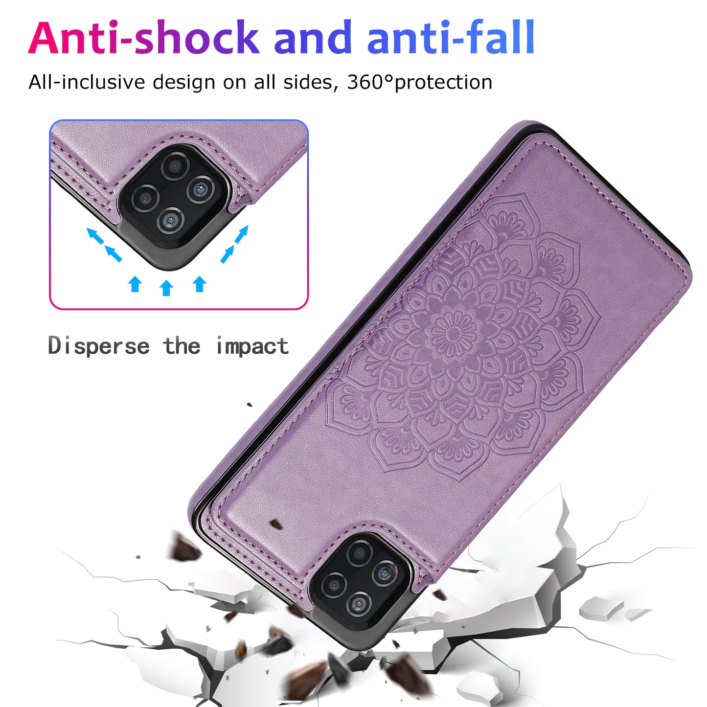 Samsung Galaxy A22s Leather Cover Card Holder Embossing Datura Flower with Double Magnetic Button