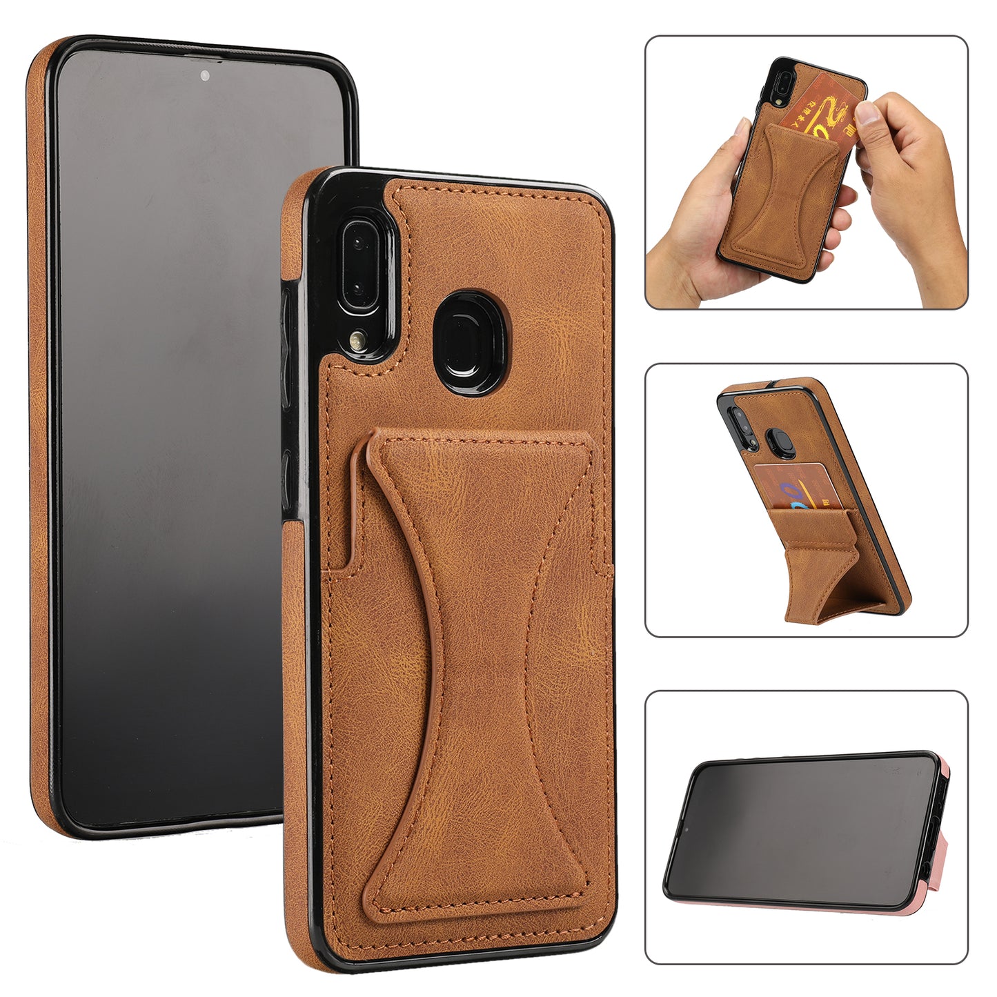 Samsung Galaxy A20 Leather Cover Dream Clip Stand with Card Holder Fashion