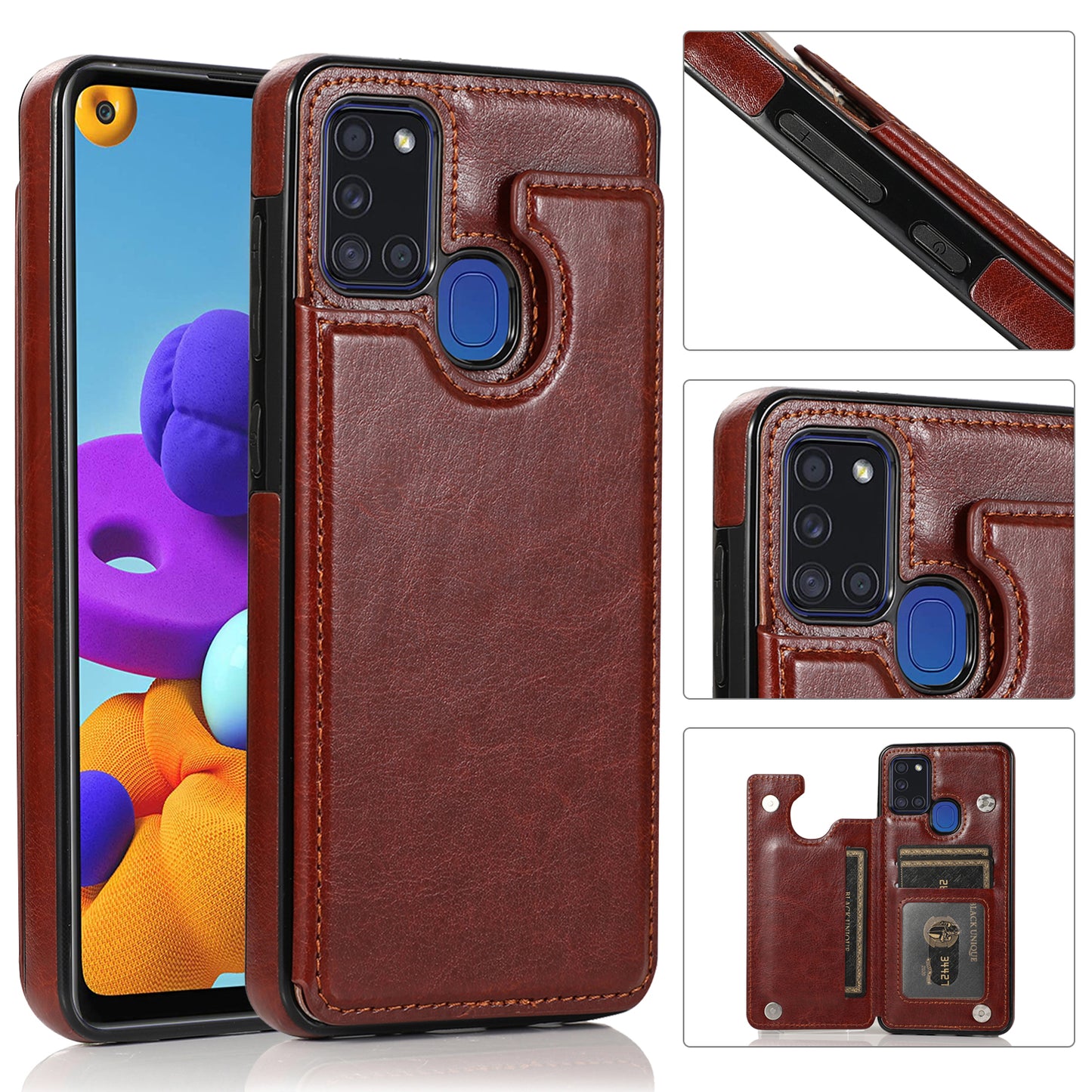 Samsung Galaxy A21s Leather Cover Double Buckles Shock Resistant Multiple Card Slots Magnetic Fold Pocket