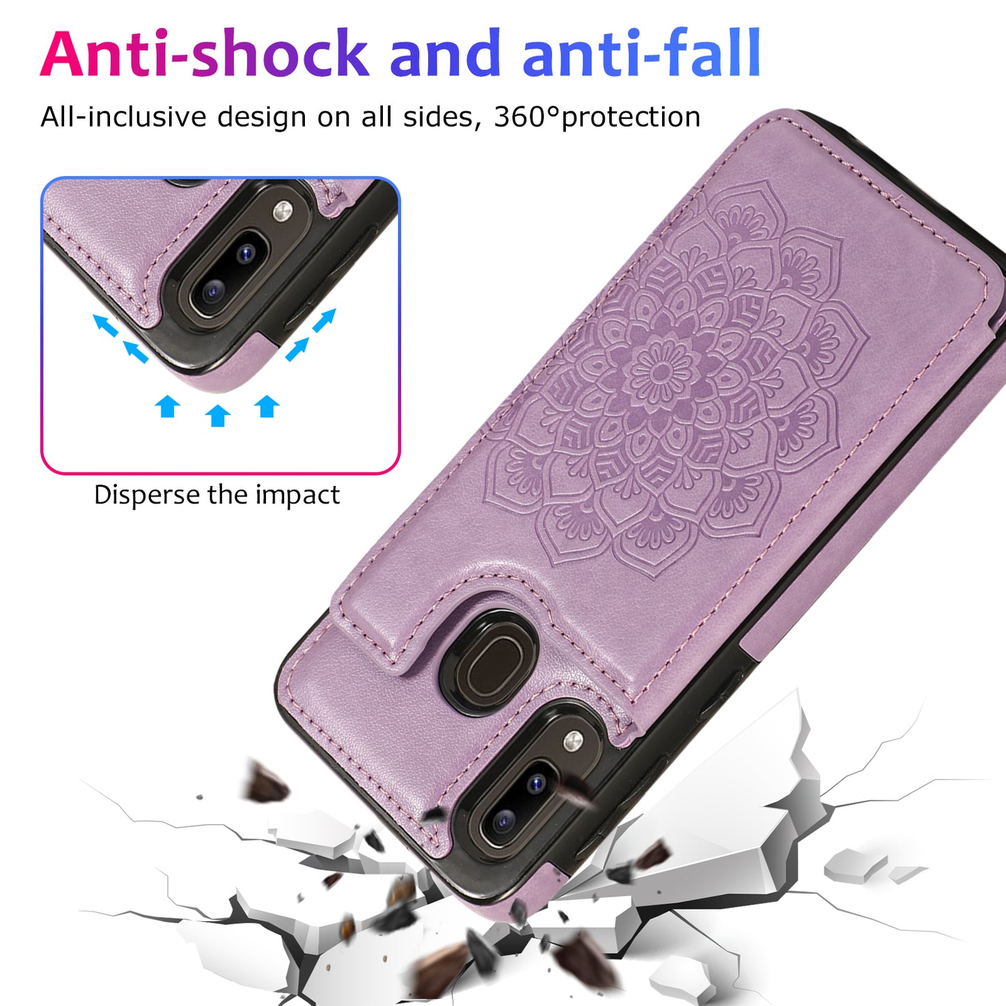 Samsung Galaxy A20e Leather Cover Card Holder Embossing Datura Flower with Double Magnetic Button