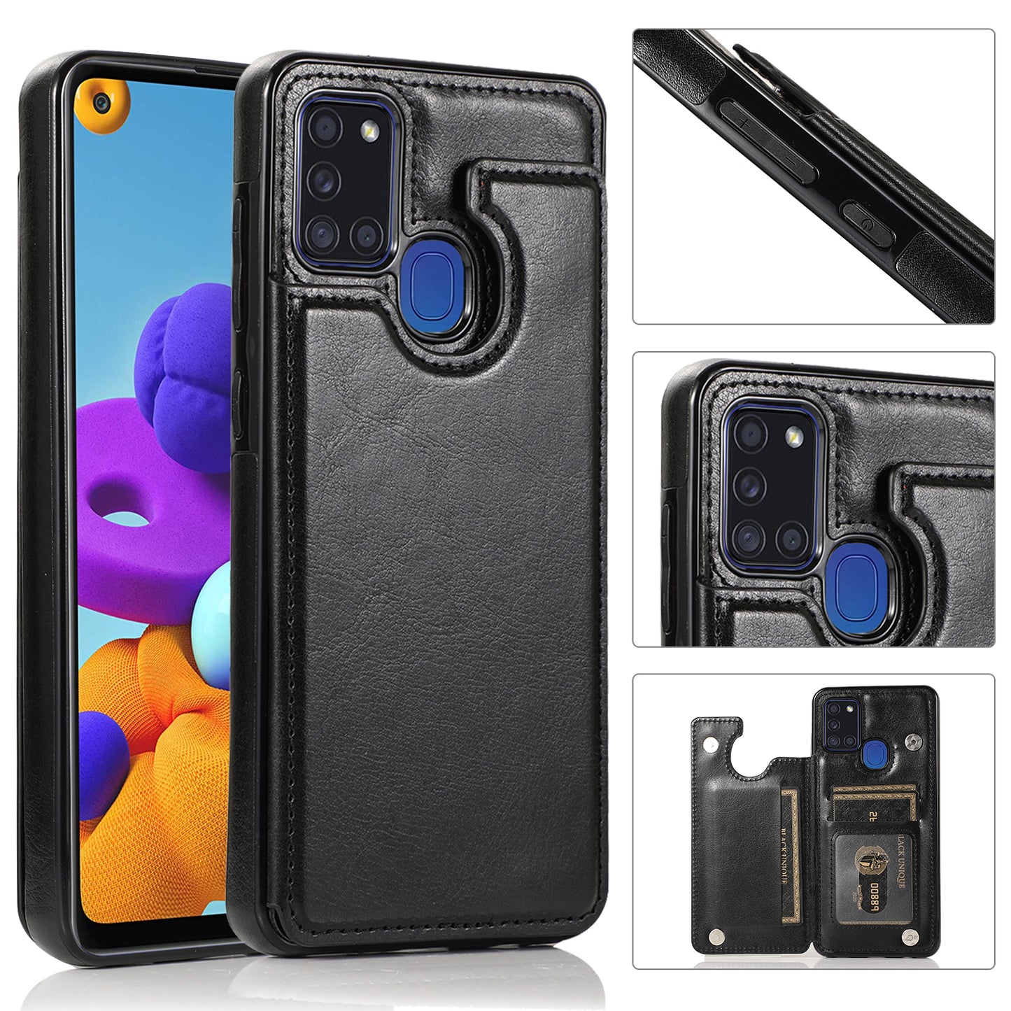 Samsung Galaxy A21s Leather Cover Double Buckles Shock Resistant Multiple Card Slots Magnetic Fold Pocket