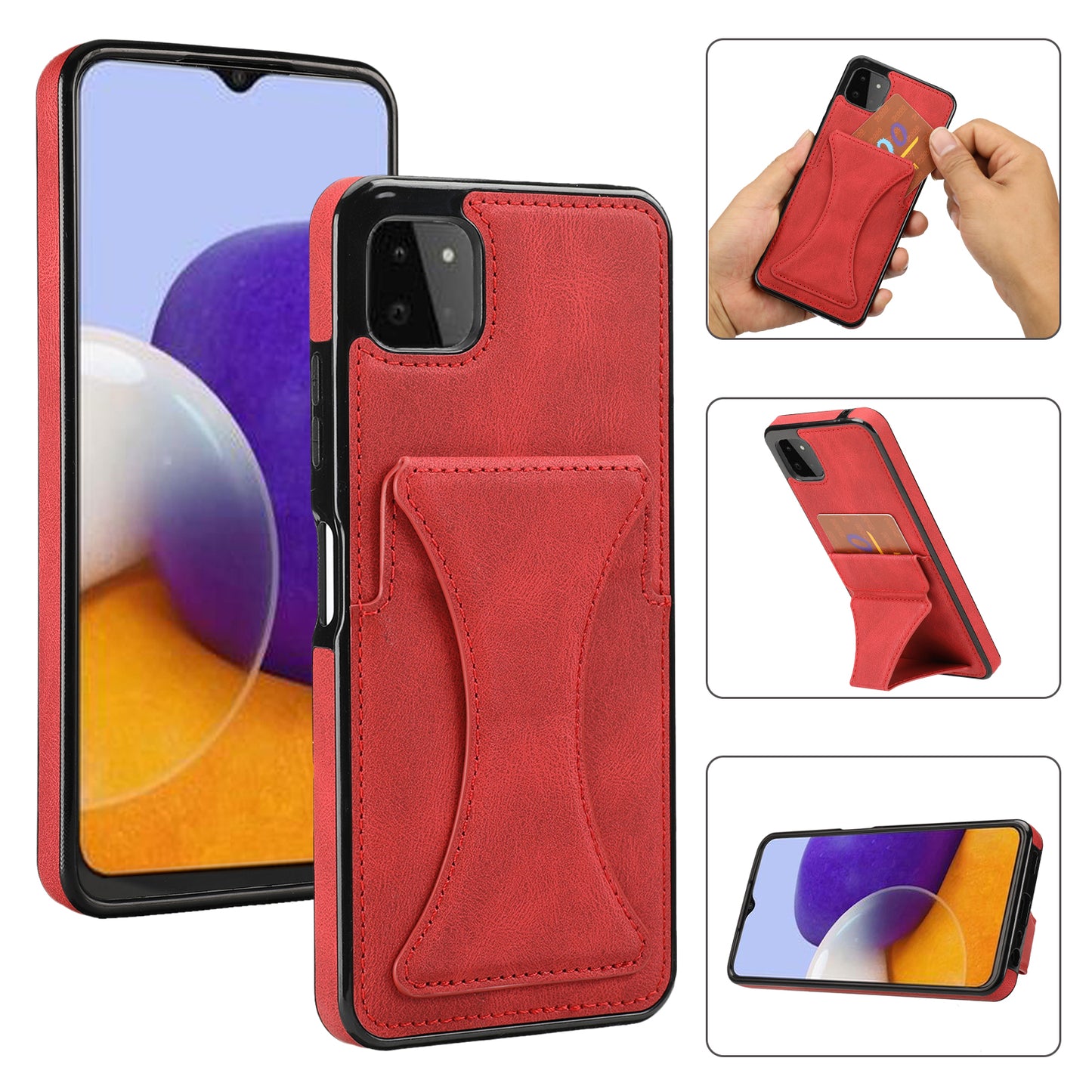 Samsung Galaxy A22 Leather Cover Dream Clip Stand with Card Holder Fashion