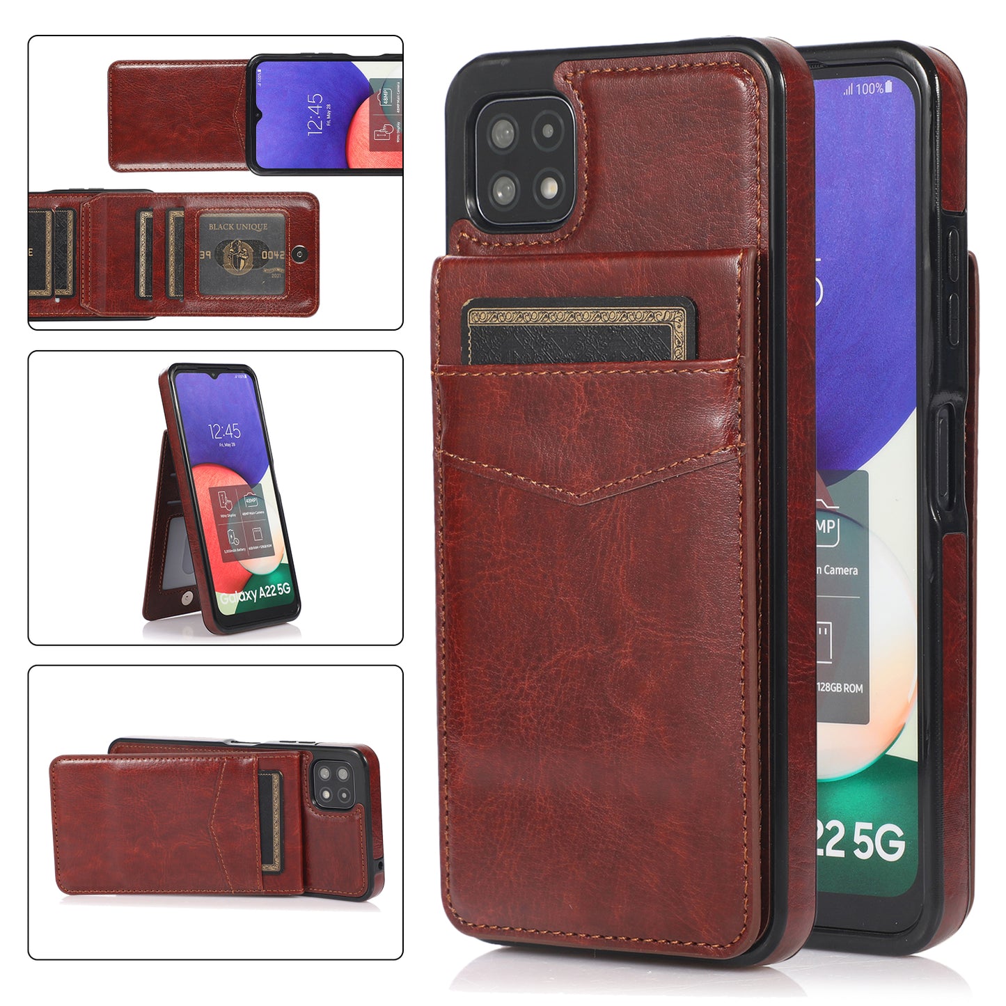 Samsung Galaxy A22 Leather Cover Vertical Horiznatal Kickstand with Card Slots