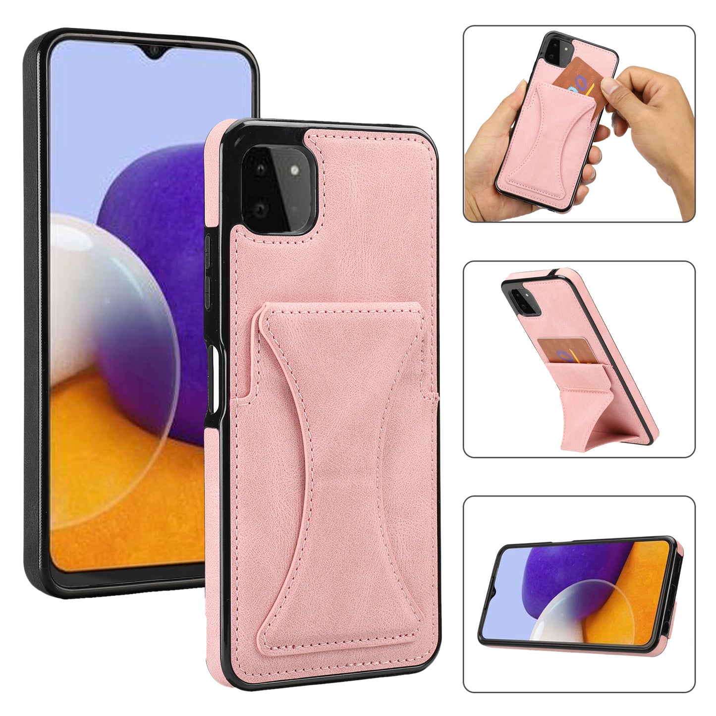 Samsung Galaxy A22 Leather Cover Dream Clip Stand with Card Holder Fashion