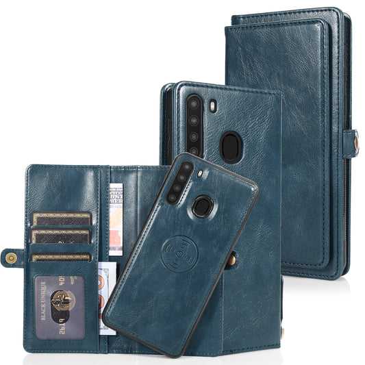 Samsung Galaxy A21 Leather Case Detachable Magnetic Multiple Card Slots Cash Pockets