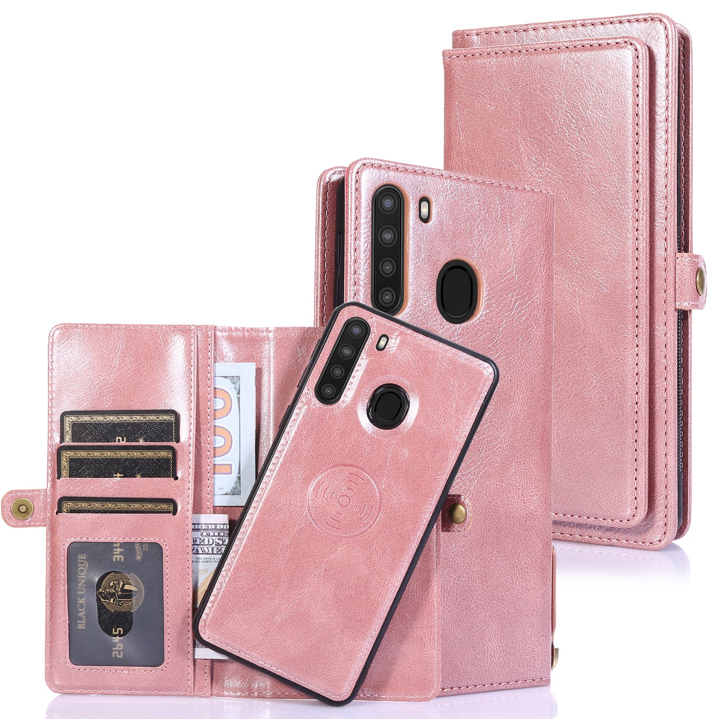 Samsung Galaxy A21 Leather Case Detachable Magnetic Multiple Card Slots Cash Pockets