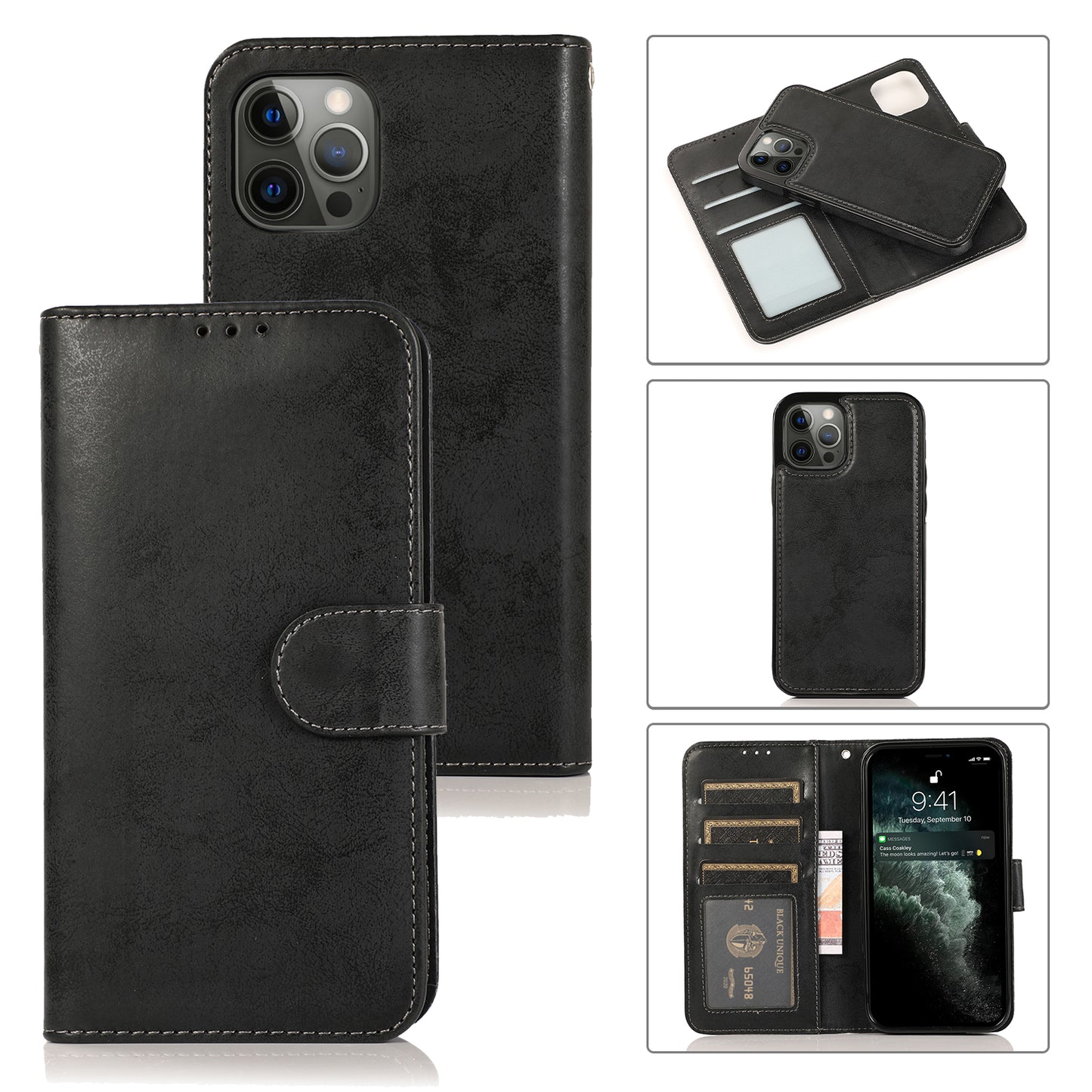 Apple iPhone 12 Pro Max Leather Case Detachable Magneti Stand Multiple Card Slots
