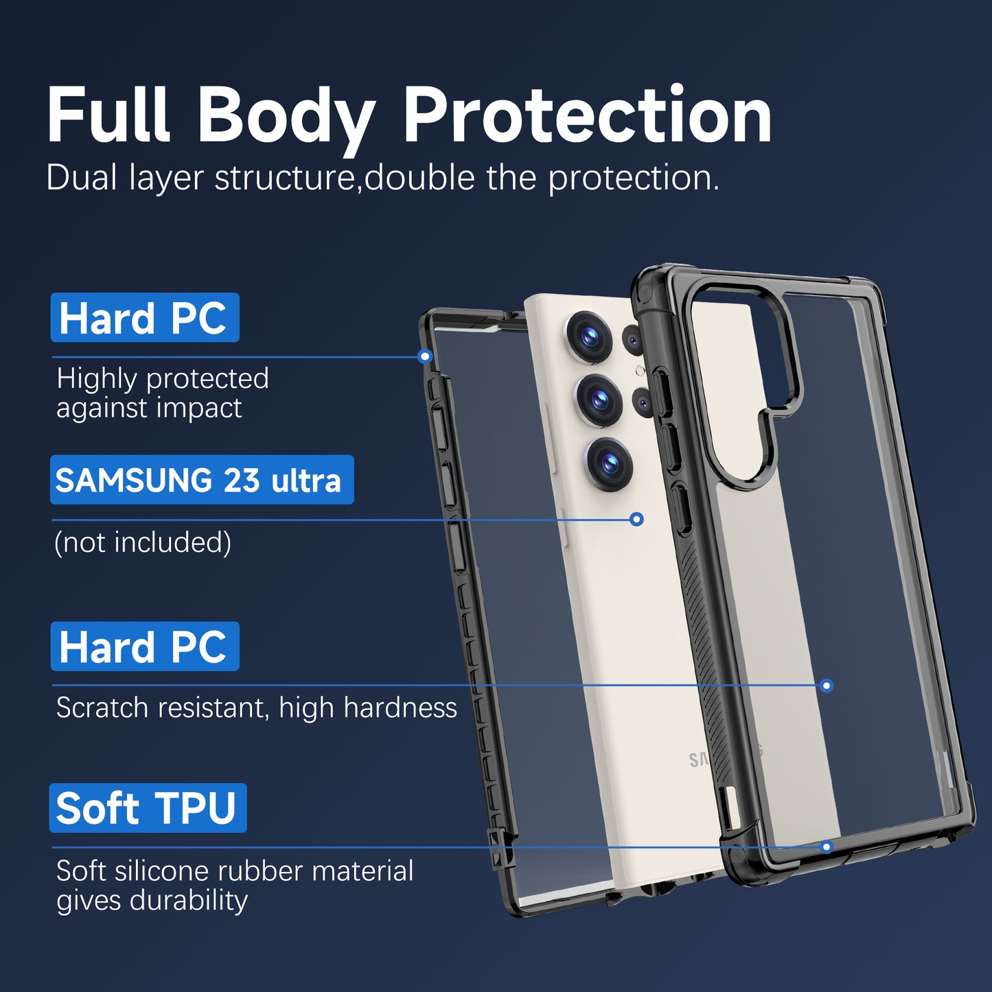 Samsung Galaxy S23 Ultra Case Rugged 6.6ft Multi-layer Defense Built-in Screen Protector