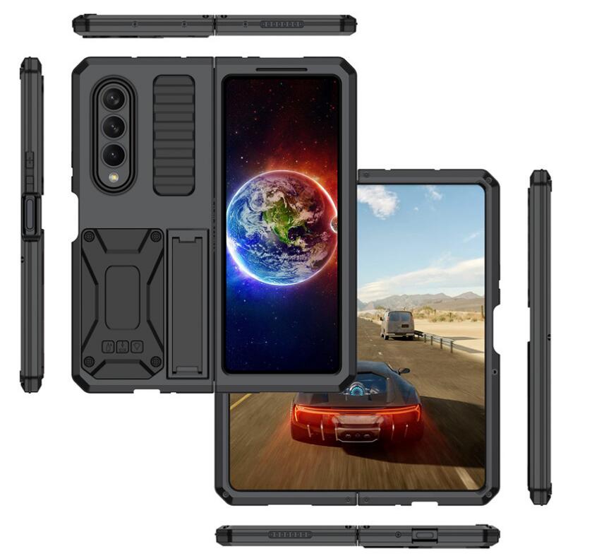 Samsung Galaxy Z Fold4 Cover Metal Heavy Duty Stand Strap Outdoor Sports Full Protection