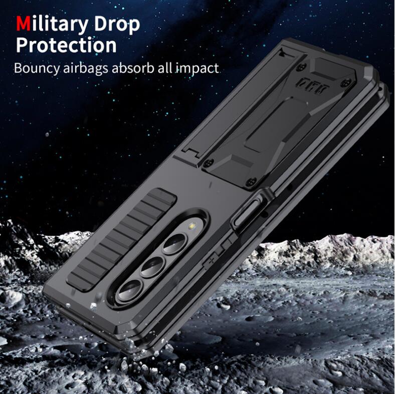 Samsung Galaxy Z Fold4 Cover Metal Heavy Duty Stand Strap Outdoor Sports Full Protection