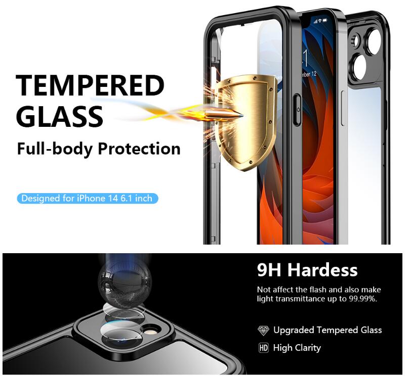 Apple iPhone 14 Plus Case Waterproof IP68 Clear Full Protection Built-in Screen Protector