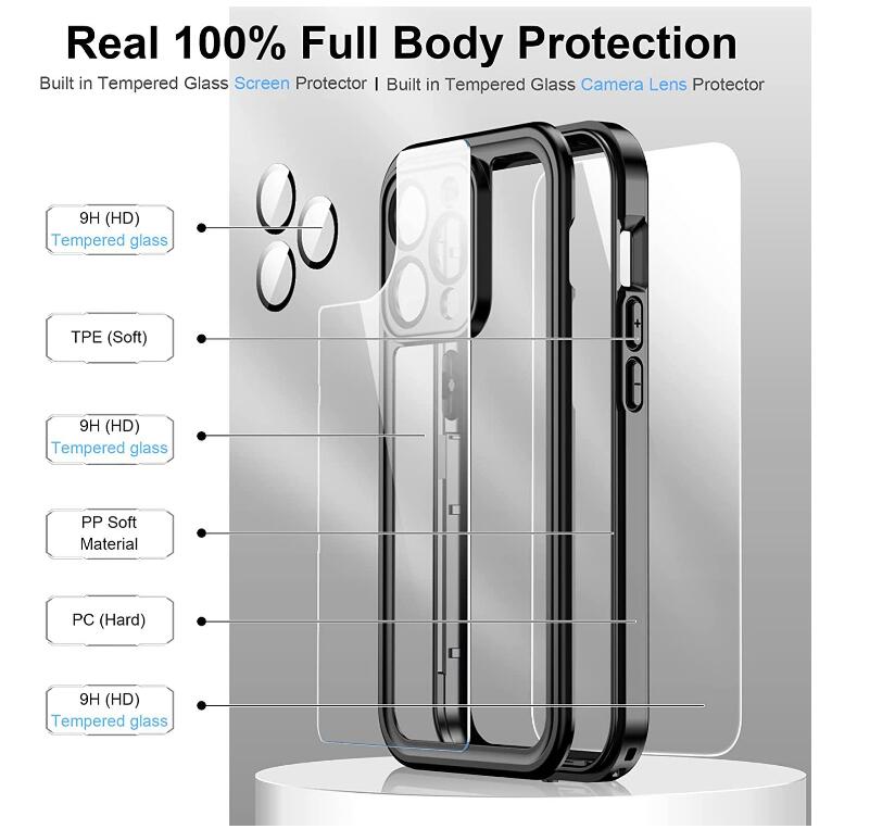 Apple iPhone 14 Pro Max Case Waterproof IP68 Clear Full Protection Built-in Screen Protector