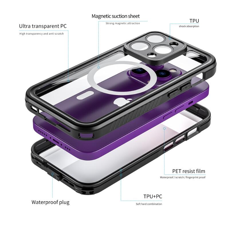 Apple iPhone 14 Pro Max Case Waterproof Magsafe Clear Bumper IP68 Certification Armor Combo