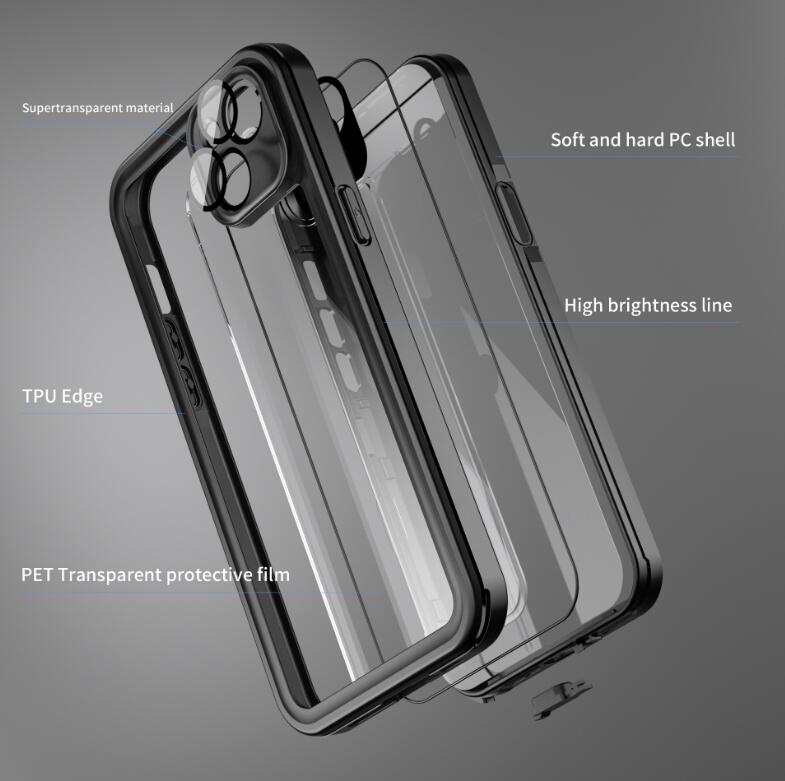 Apple iPhone 14 Case Waterproof IP68 Clear Full Protection Built-in Screen Protector