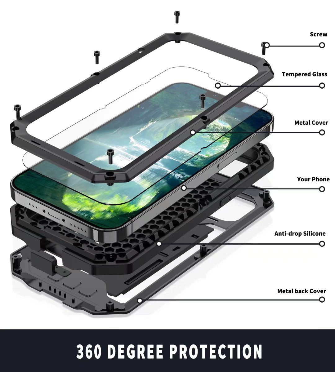Apple iPhone 13 Pro Max Cover Metal Combo Armor Stand Shockproof Lens Protection